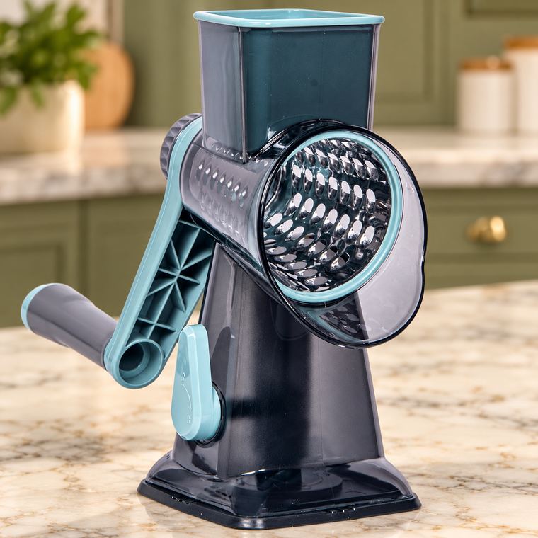 Blue rotary grater with coarse shredding drum