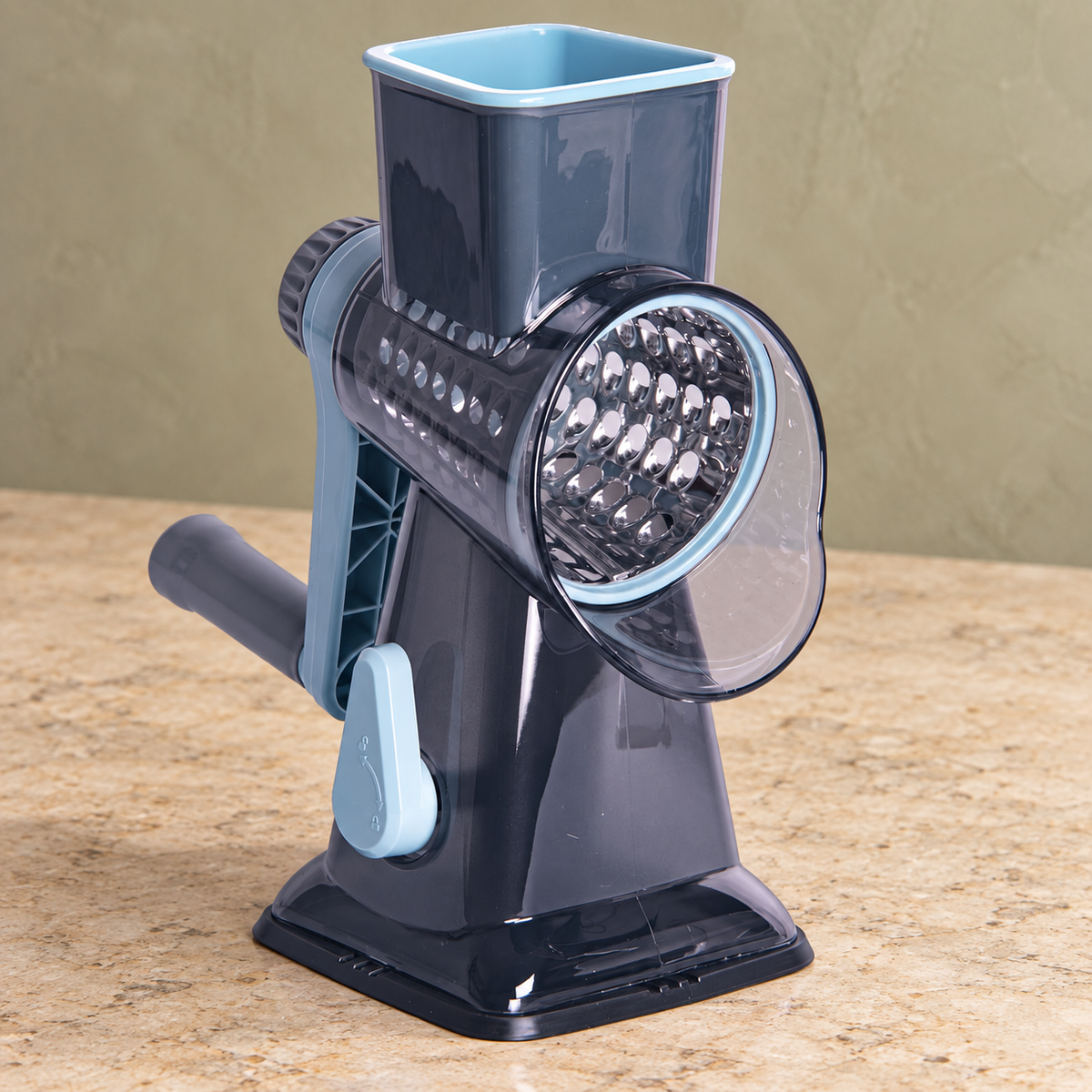 Three-quarter view of the rotary grater